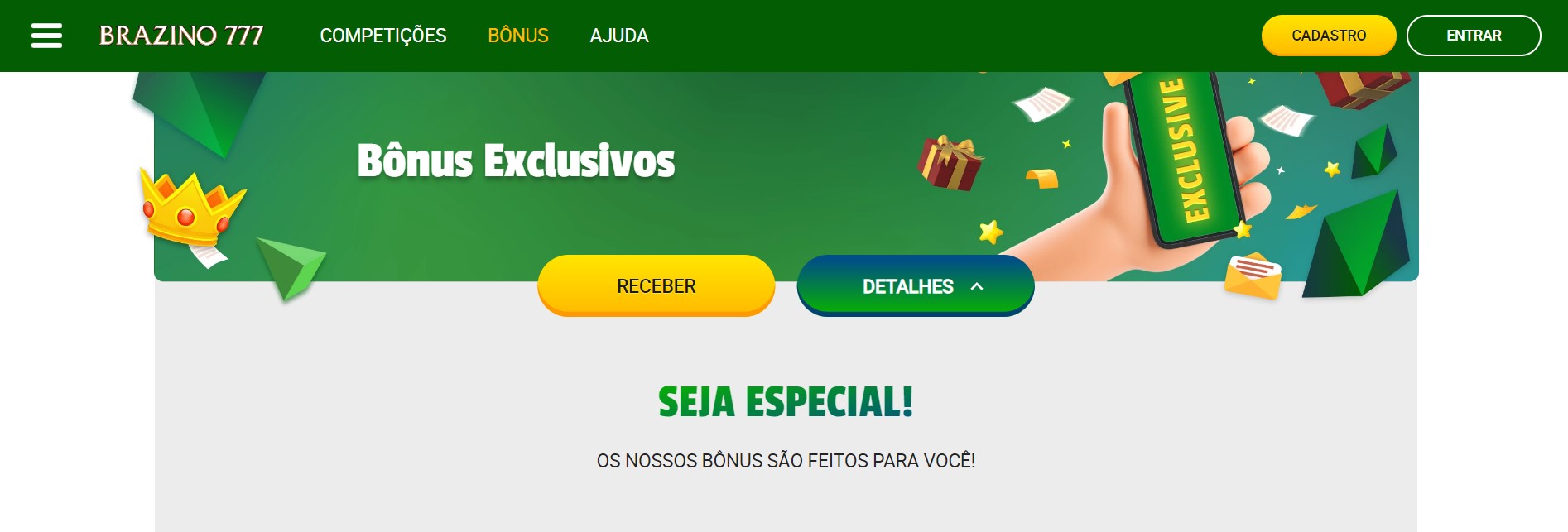 Bonus adicionais com o codigo promocional Brazino777