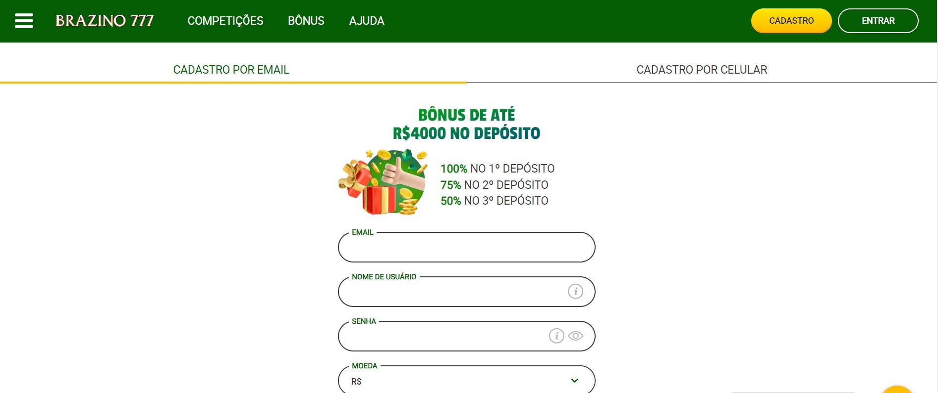 Bonus no registro no Brazino 777 Casino