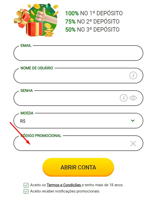 Codigo promocional Brazino777 no aplicativo movel