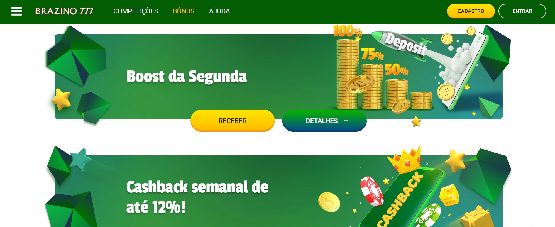 Visao geral das promocoes e ofertas de bonus